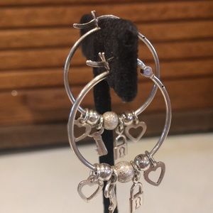 925 Key to My Heart sterling silver hoop earrings with tiny charms